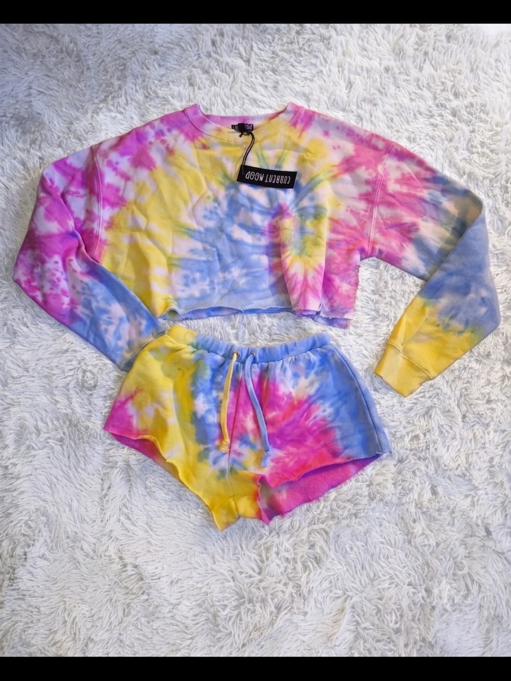 Current Mood Tie-Dye Sweatshirt Set in Pink, Blue, Yellow